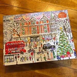 Galison | Christmas in London Puzzle by Michael storrings Red and Green Accents